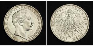 3 Марка Пруссия (королевство) (1701-1918) Серебро Wilhelm II, German Emperor (1859-1941)