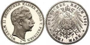 3 Марка Пруссия (королевство) (1701-1918) Серебро Wilhelm II, German Emperor (1859-1941)