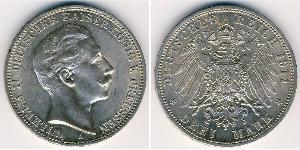 3 Марка Пруссия (королевство) (1701-1918) Серебро Wilhelm II, German Emperor (1859-1941)