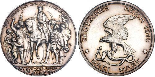 3 Марка Пруссия (королевство) (1701-1918) Серебро 