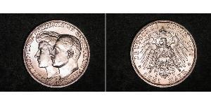 3 Марка Саксен-Веймар-Эйзенах (1809 - 1918) Серебро Вильгельм Эрнст Саксен-Веймар-Эйзенахский