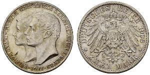 3 Марка Саксен-Веймар-Эйзенах (1809 - 1918) Серебро Вильгельм Эрнст Саксен-Веймар-Эйзенахский