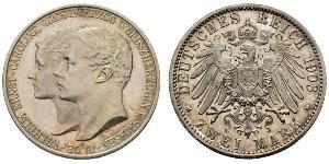 3 Марка Саксен-Веймар-Эйзенах (1809 - 1918) Серебро Вильгельм Эрнст Саксен-Веймар-Эйзенахский
