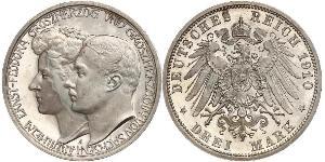 3 Марка Саксен-Веймар-Эйзенах (1809 - 1918) Серебро Вильгельм Эрнст Саксен-Веймар-Эйзенахский