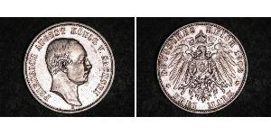 3 Марка Саксония (королевство) (1806 - 1918) Серебро Фридрих Август III (король Саксонии) (1865-1932)