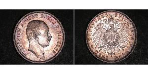 3 Марка Саксония (королевство) (1806 - 1918) Серебро Фридрих Август III (король Саксонии) (1865-1932)