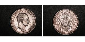 3 Марка Саксония (королевство) (1806 - 1918) Серебро Фридрих Август III (король Саксонии) (1865-1932)