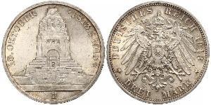 3 Марка Саксония (королевство) (1806 - 1918) Серебро 