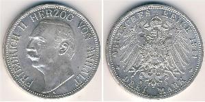 3 Марка Ангальт-Дессау (1603 -1863) Срібло Friedrich II, Duke of Anhalt (1856 – 1918)
