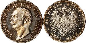 3 Марка Ангальт-Дессау (1603 -1863) Срібло Friedrich II, Duke of Anhalt (1856 – 1918)