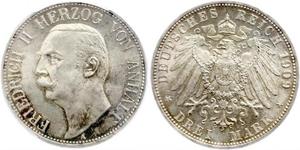 3 Марка Ангальт-Дессау (1603 -1863) Срібло Friedrich II, Duke of Anhalt (1856 – 1918)
