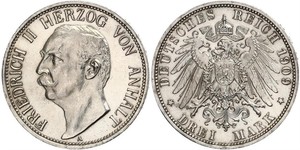 3 Марка Ангальт-Дессау (1603 -1863) Срібло Friedrich II, Duke of Anhalt (1856 – 1918)