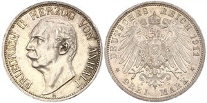 3 Марка Ангальт-Дессау (1603 -1863) Срібло Friedrich II, Duke of Anhalt (1856 – 1918)