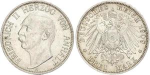 3 Марка Ангальт-Дессау (1603 -1863) Срібло Friedrich II, Duke of Anhalt (1856 – 1918)