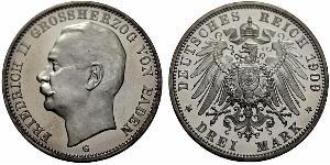 3 Марка Велике герцогство Баден (1806-1918) Срібло Frederick II, Grand Duke of Baden (1857 - 1928)