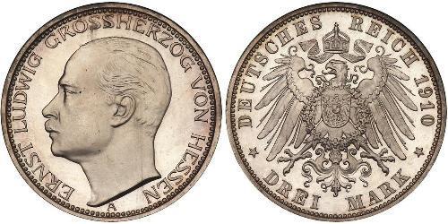 3 Марка Великое герцогство Гессен (1806 - 1918) Срібло Ernest Louis, Grand Duke of Hesse (1868 - 1937)
