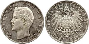 3 Марка Королівство Баварія (1806 - 1918) Срібло Otto of Bavaria (1848 – 1916)