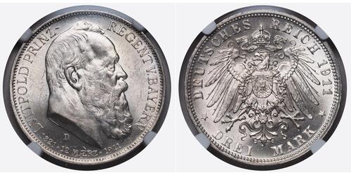 3 Марка Королівство Баварія (1806 - 1918) Срібло Otto of Bavaria (1848 – 1916)