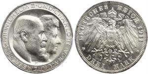 3 Марка Королівство Вюртемберг Срібло Wilhelm II, German Emperor (1859-1941)