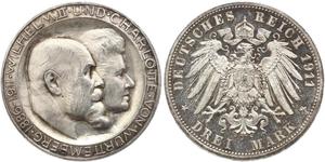 3 Марка Королівство Вюртемберг Срібло Wilhelm II, German Emperor (1859-1941)