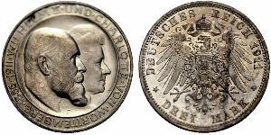 3 Марка Королівство Вюртемберг Срібло Wilhelm II, German Emperor (1859-1941)