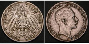 3 Марка Королівство Пруссія (1701-1918) Срібло Wilhelm II, German Emperor (1859-1941)