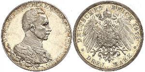 3 Марка Королівство Пруссія (1701-1918) Срібло Wilhelm II, German Emperor (1859-1941)
