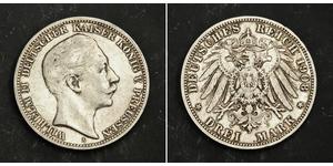 3 Марка Королівство Пруссія (1701-1918) Срібло Wilhelm II, German Emperor (1859-1941)