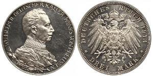 3 Марка Королівство Пруссія (1701-1918) Срібло Wilhelm II, German Emperor (1859-1941)