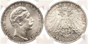 3 Марка Королівство Пруссія (1701-1918) Срібло Wilhelm II, German Emperor (1859-1941)