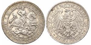 3 Марка Королівство Пруссія (1701-1918) Срібло Wilhelm II, German Emperor (1859-1941)