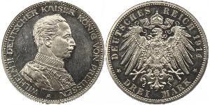 3 Марка Королівство Пруссія (1701-1918) Срібло Wilhelm II, German Emperor (1859-1941)