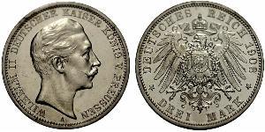 3 Марка Королівство Пруссія (1701-1918) Срібло Wilhelm II, German Emperor (1859-1941)