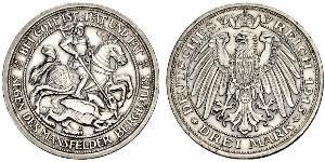 3 Марка Королівство Пруссія (1701-1918) Срібло Wilhelm II, German Emperor (1859-1941)