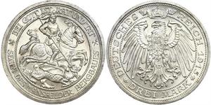 3 Марка Королівство Пруссія (1701-1918) Срібло Wilhelm II, German Emperor (1859-1941)