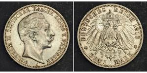 3 Марка Королівство Пруссія (1701-1918) Срібло Wilhelm II, German Emperor (1859-1941)