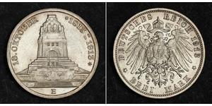 3 Марка Королівство Саксонія (1806 - 1918) Срібло 