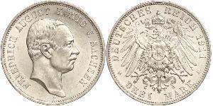3 Марка Королівство Саксонія (1806 - 1918) Срібло Frederick Augustus III of Saxony (1865-1932)