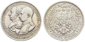 3 Марка Німецька імперія (1871-1918) Срібло Frederick Francis IV, Grand Duke of Mecklenburg (1882 - 1945)