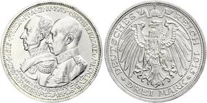 3 Марка Німецька імперія (1871-1918) Срібло Frederick Francis IV, Grand Duke of Mecklenburg (1882 - 1945)