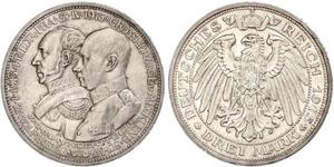 3 Марка Німецька імперія (1871-1918) Срібло Frederick Francis IV, Grand Duke of Mecklenburg (1882 - 1945)