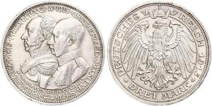 3 Марка Німецька імперія (1871-1918) Срібло Frederick Francis IV, Grand Duke of Mecklenburg (1882 - 1945)