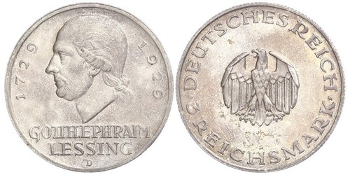 3 Марка Німецька імперія (1871-1918) Срібло Готгольд Ефраїм Лессінг