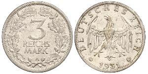 3 Марка / 3 Reichsmark Веймарская республика (1918-1933) Серебро 