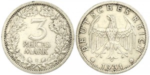 3 Марка / 3 Reichsmark Веймарская республика (1918-1933) Серебро 