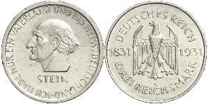 3 Марка / 3 Reichsmark Веймарская республика (1918-1933) Серебро 