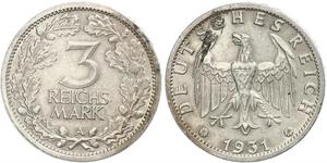 3 Марка / 3 Reichsmark Веймарська республіка (1918-1933) Срібло 