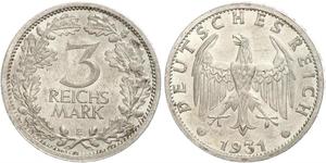 3 Марка / 3 Reichsmark Веймарська республіка (1918-1933) Срібло 