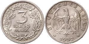 3 Марка / 3 Reichsmark Веймарська республіка (1918-1933) Срібло 