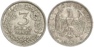 3 Марка / 3 Reichsmark Веймарська республіка (1918-1933) Срібло 